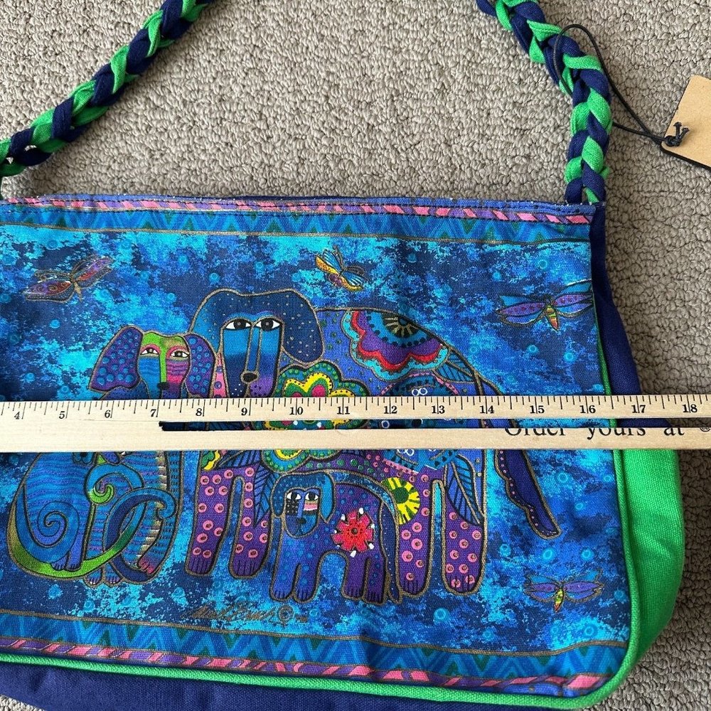 Laurel Burch Purse Shoulder Bag Colorful Vibrant Blue Dogs Sequins Canvas Tote - Picture 6 of 16